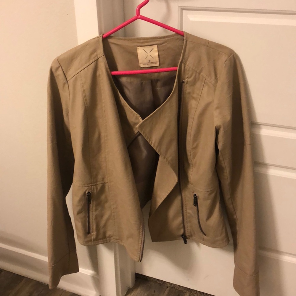 Pins and Needles tan leather jacket
